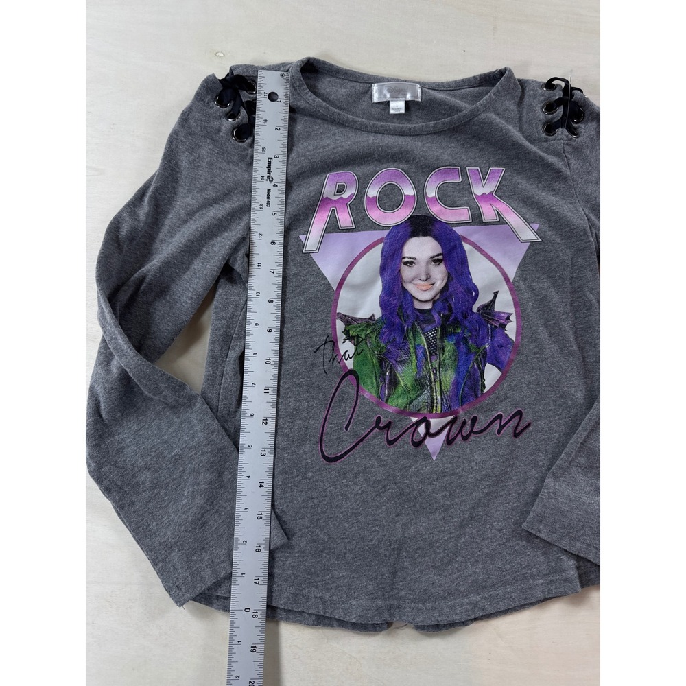 Disney Descendants Mal Rock That Crown Gray Long Sleeve Lace Up Top Girls Large - Picture 3 of 4